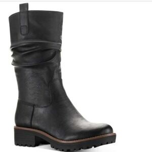 Sun + Stone NIB Nellieep Black Slouchy Mid Calf Lug Sole Boots Womens 5M NEW